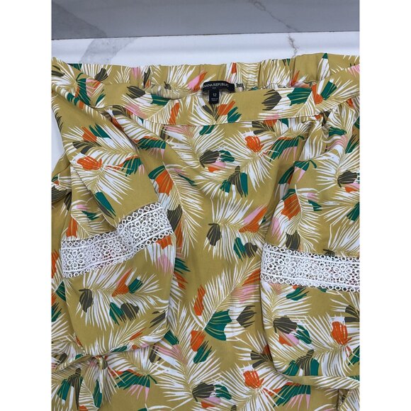 Banana Republic Off The Shoulders Women's Leaf Print Smock Dress Size 12 - Picture 3 of 7